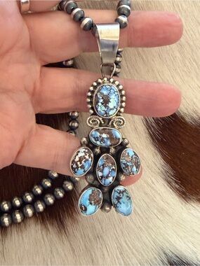❤️ Navajo Signed Native American Travis J Golden Hills Turquoise 925 Pendant 20G
